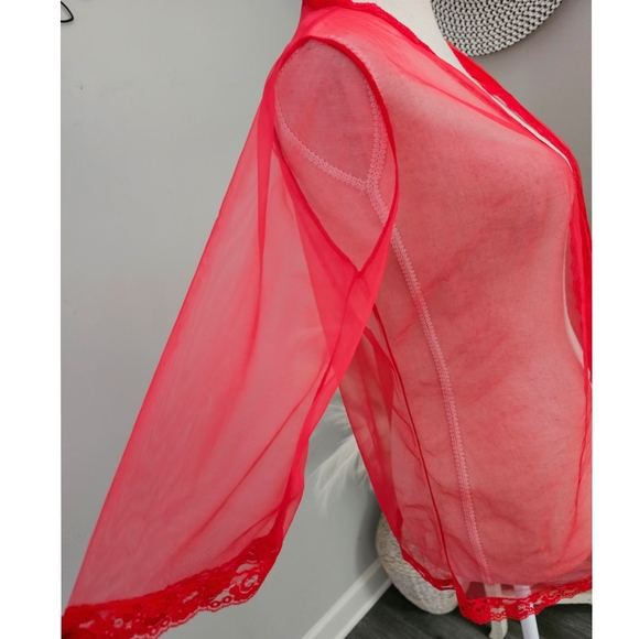 Delicate Intimates Vintage Traffic Jam Red Sheer Lace Trim Open Lingerie Top - Picture 6 of 6